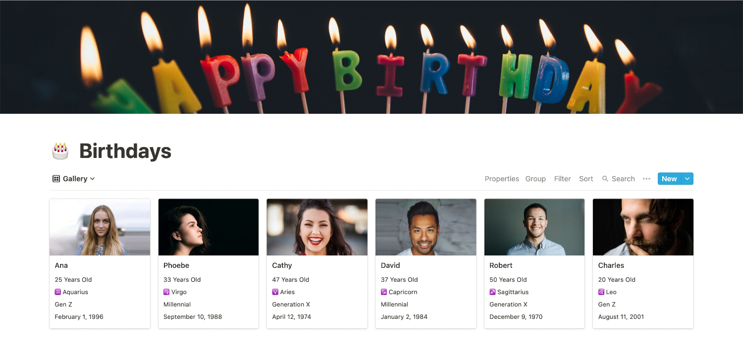Birthdays Notion Database