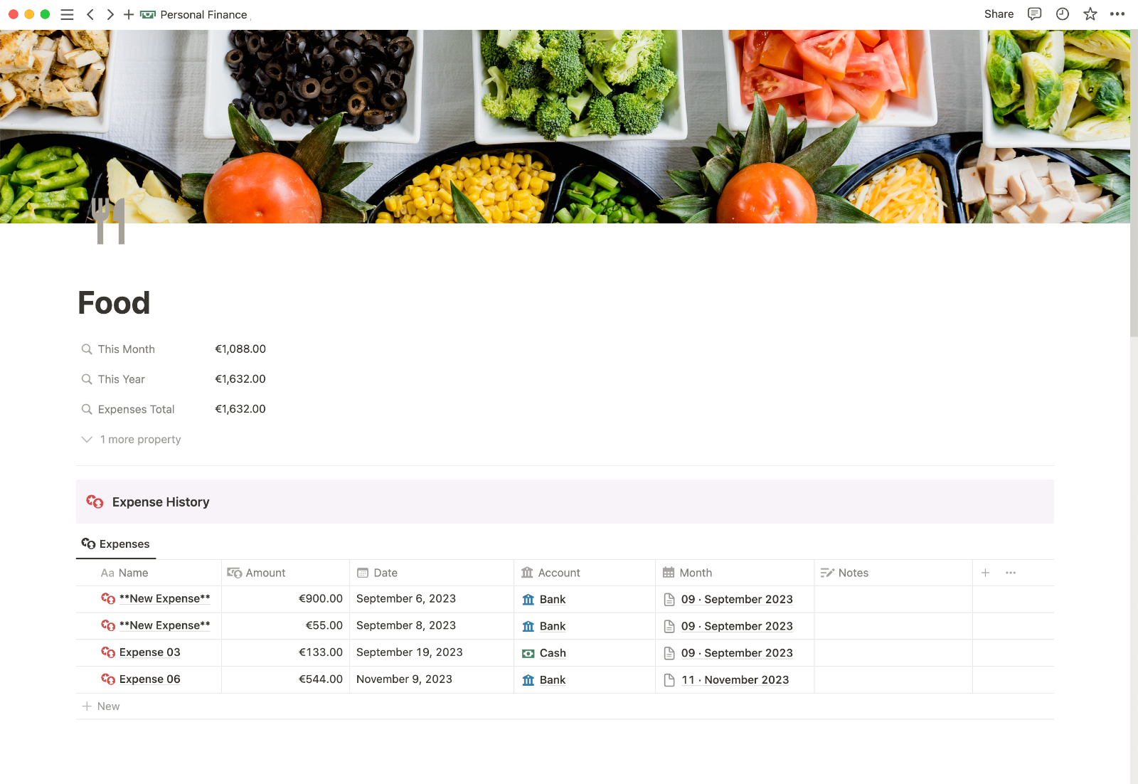 Transaction History by Category in Notion Personal Finance