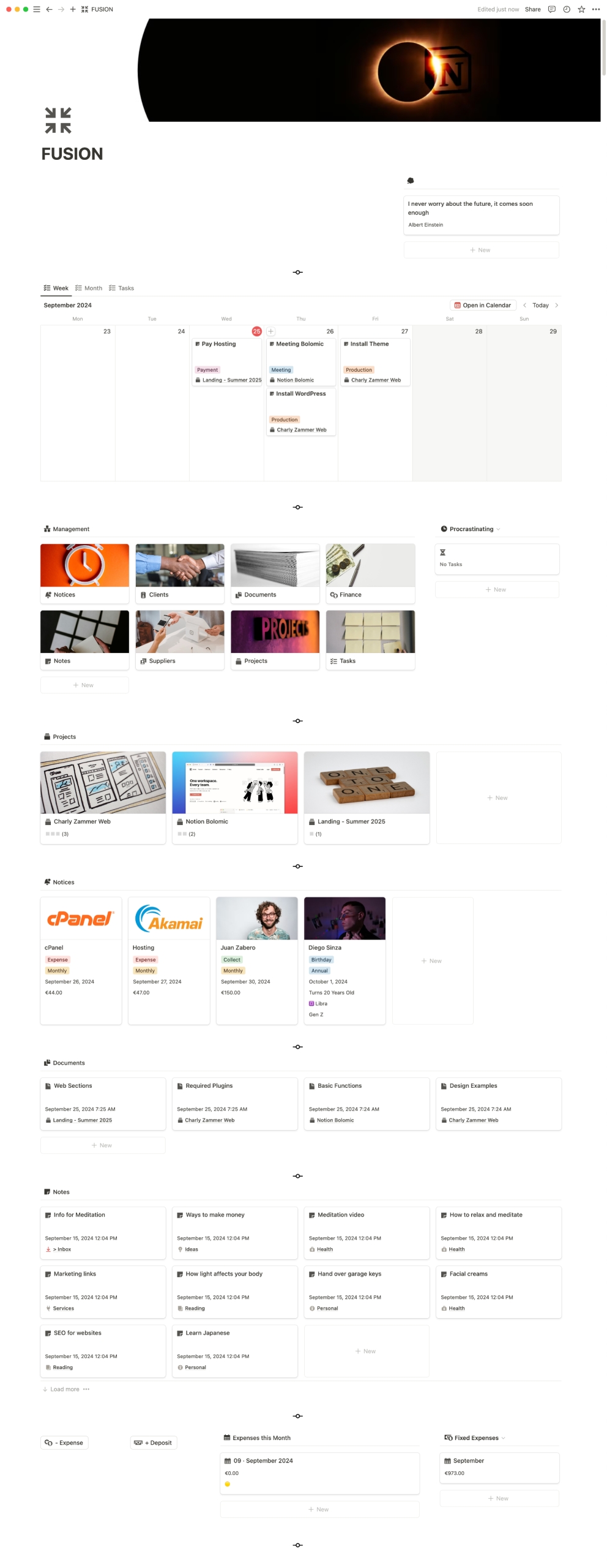 Notion FUSION Main Dashboard