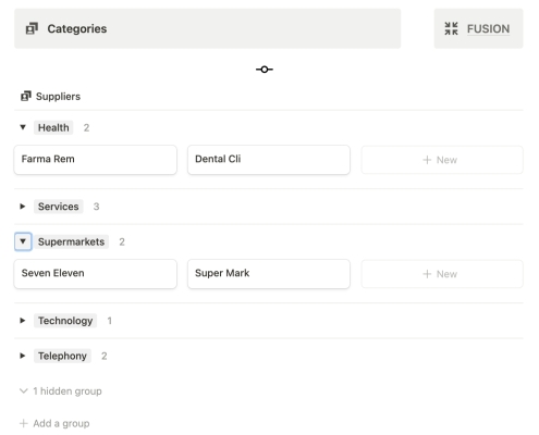 Notion Fusion Suppliers Categories